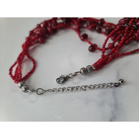 Red Multistrand Adjustable Beaded Necklace Vintage - Picture 10 of 10